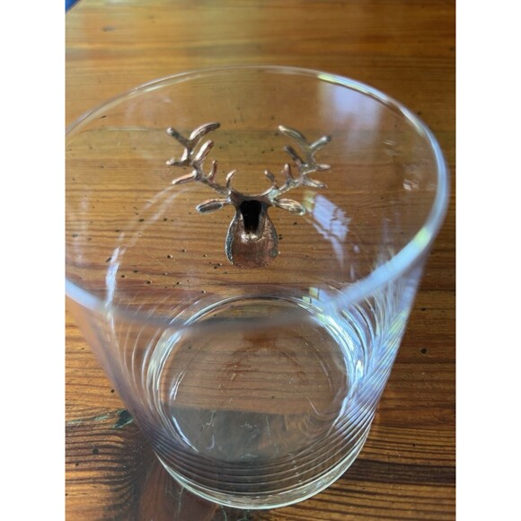 Brass Gold STAG Deer Medallion Double Old-Fashioned Glasses   (2) - Picture 8 of 10